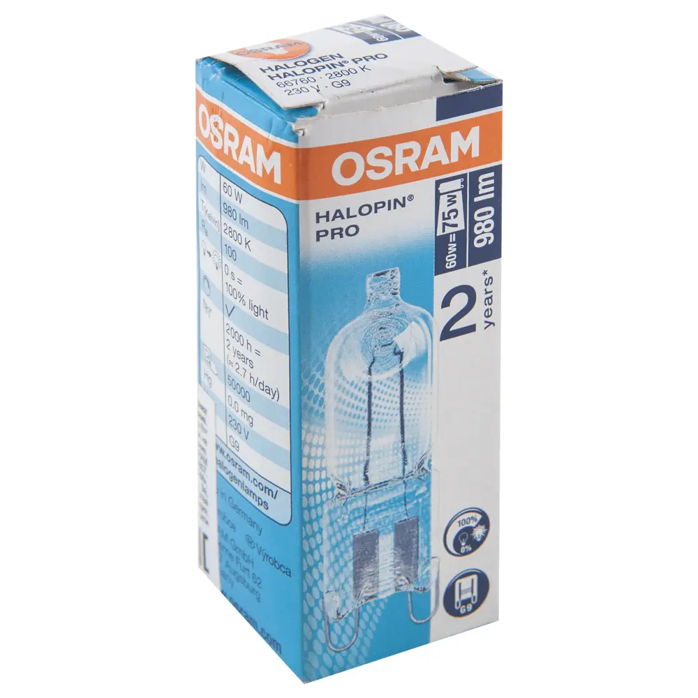 Фото 2 Лампа галогенная Osram капсула G9 60 Вт свет тёплый белый Фото 2 Лампа галогенная Osram капсула G9 60 Вт свет тёплый белый