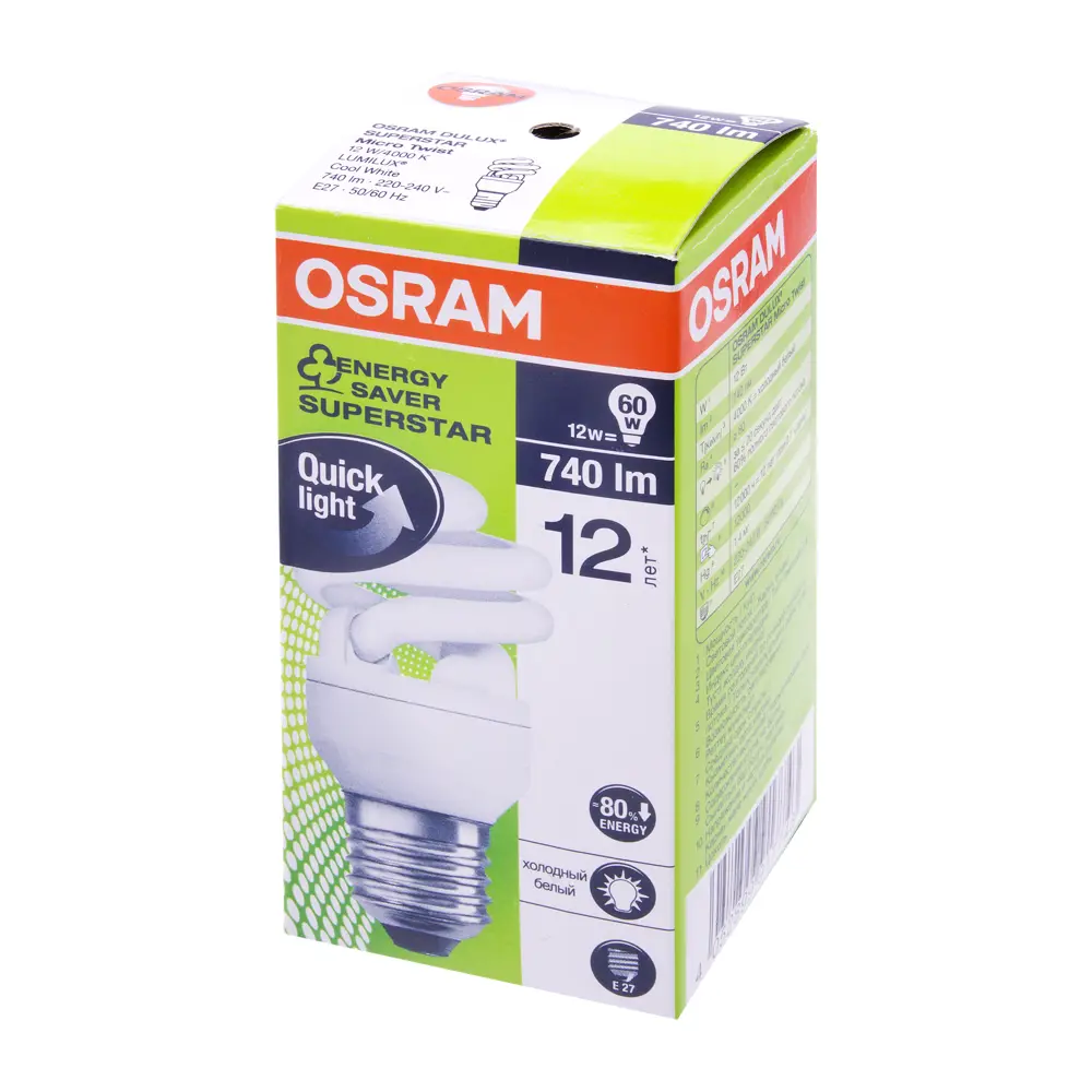 Фото 2 Лампа энергосберегающая Osram спираль E27 11 Вт свет холодный белый Фото 2 Лампа энергосберегающая Osram спираль E27 11 Вт свет холодный белый