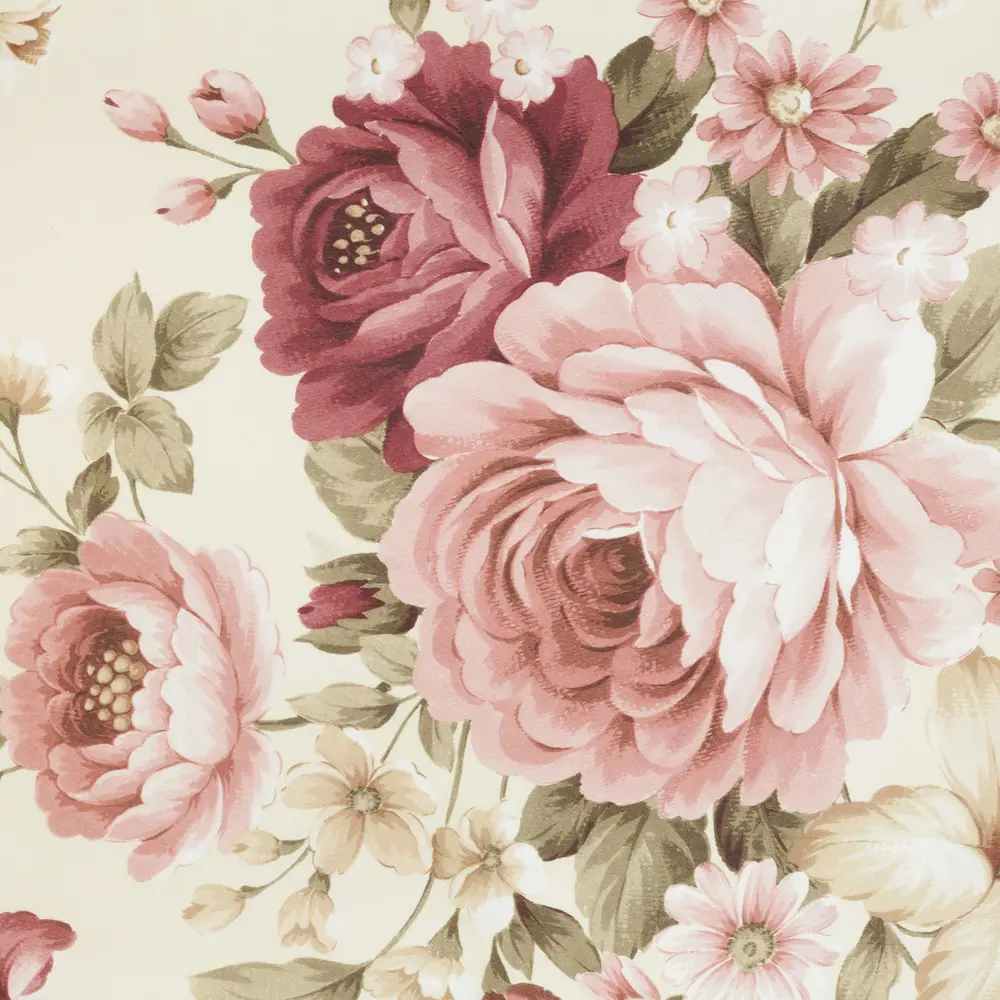 Фото 2 Штора на ленте «Цветы» 160х260 см цвет кремово-красный