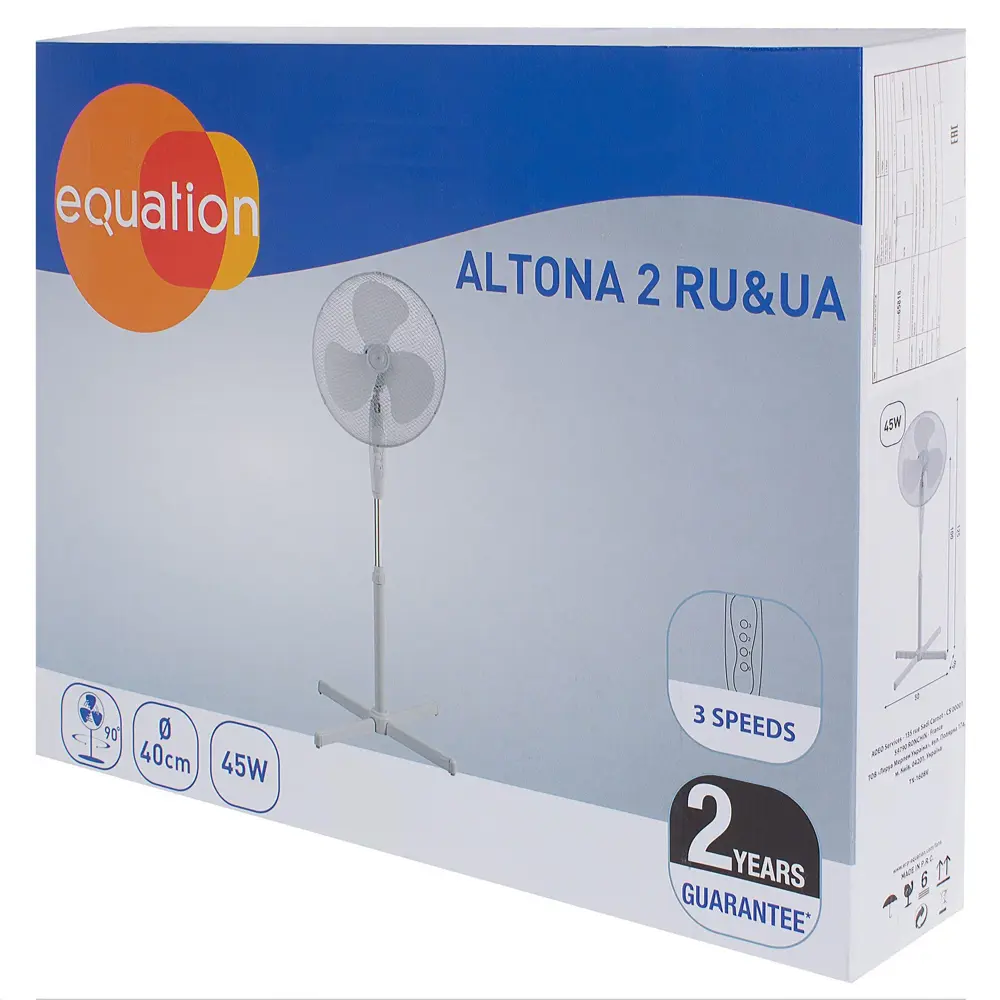Фото 3 Вентилятор напольный Equation 45 Вт 40 см, 3 скорости Фото 3 Вентилятор напольный Equation 45 Вт 40 см, 3 скорости