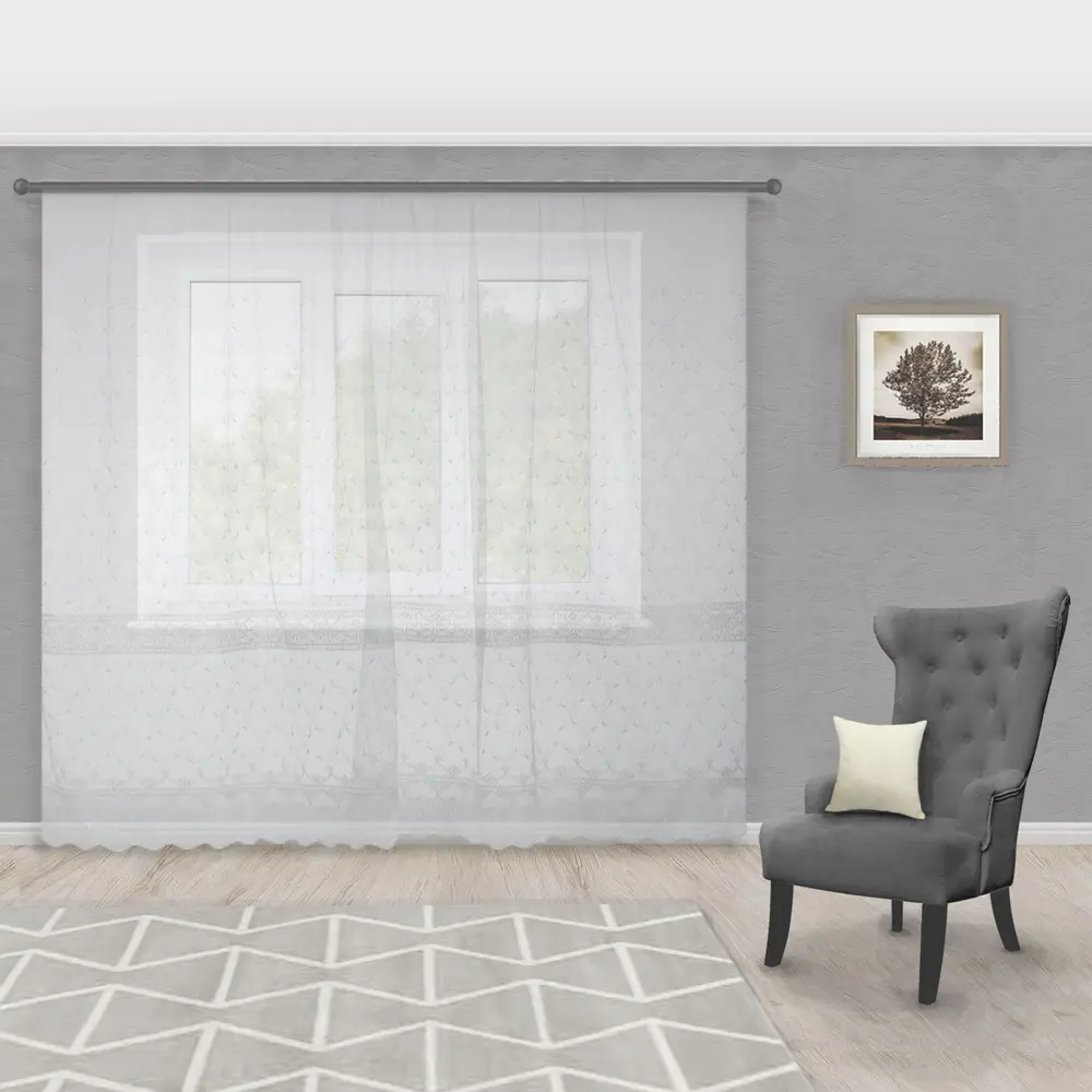 Фото 4 Тюль на ленте «Астра» вышивка 250х260 см сетка цвет экрю Фото 4 Тюль на ленте «Астра» вышивка 250х260 см сетка цвет экрю