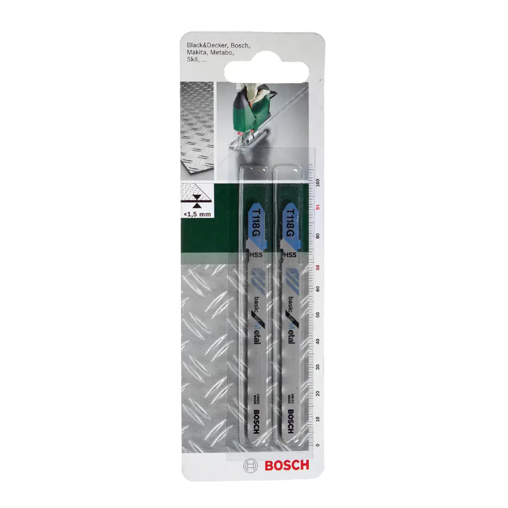 Фото 4 Пилка для лобзика по металлу Bosch T118 G HSS 2609256731, чистый рез, 2 шт.
