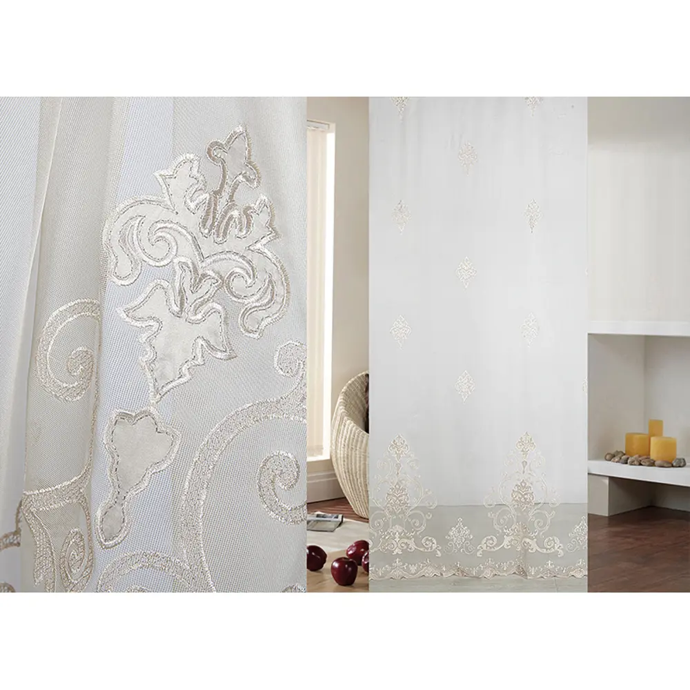 Фото Тюль с вышивкой 1 п/м 280 см цвет экрю Фото Тюль с вышивкой 1 п/м 280 см цвет экрю