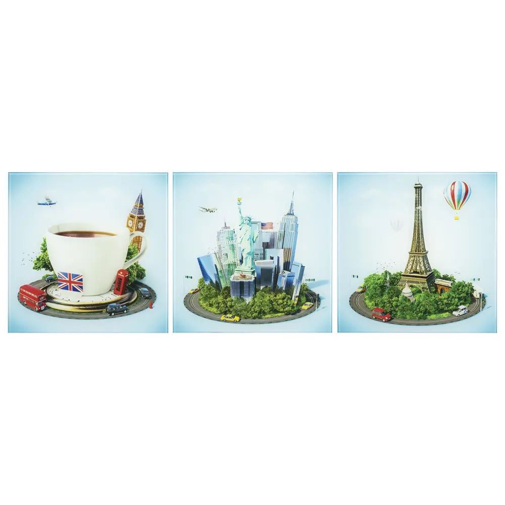 Фото Постер на стекле D-ART 30x30 см «Путешествия» 3шт. Фото Постер на стекле D-ART 30x30 см «Путешествия» 3шт.
