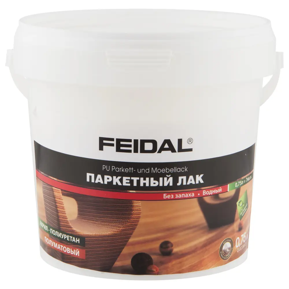 Фото Лак паркетный полуматовый Feidal PU-Parket Mobellack 0.75 л Фото Лак паркетный полуматовый Feidal PU-Parket Mobellack 0.75 л