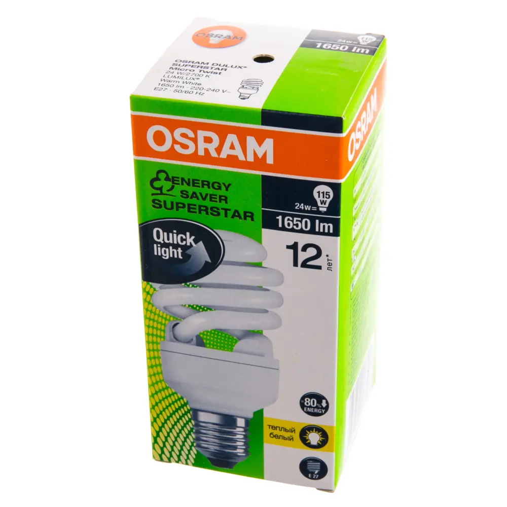 Фото 2 Лампа энергосберегающая Osram спираль E27 23 Вт свет тёплый белый Фото 2 Лампа энергосберегающая Osram спираль E27 23 Вт свет тёплый белый