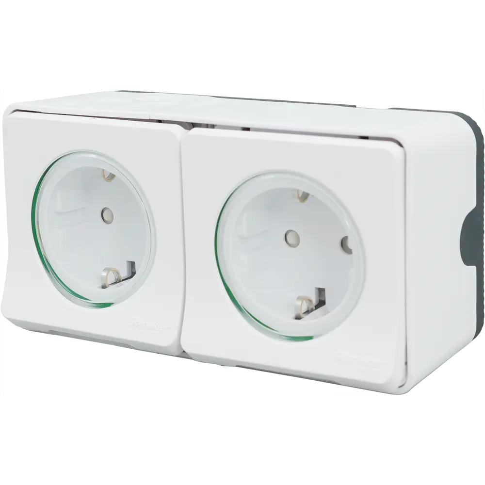 Фото 2 Розетка двойная накладная влагозащищённая Schneider Electric Mureva Styl с заземлением с крышкой и шторками IP55 белый Фото 2 Розетка двойная накладная влагозащищённая Schneider Electric Mureva Styl с заземлением с крышкой и шторками IP55 белый
