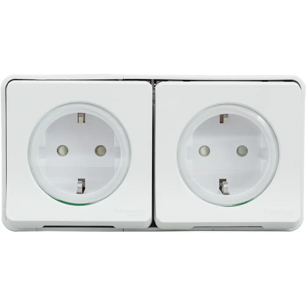 Фото Розетка двойная накладная влагозащищённая Schneider Electric Mureva Styl с заземлением с крышкой и шторками IP55 белый Фото Розетка двойная накладная влагозащищённая Schneider Electric Mureva Styl с заземлением с крышкой и шторками IP55 белый