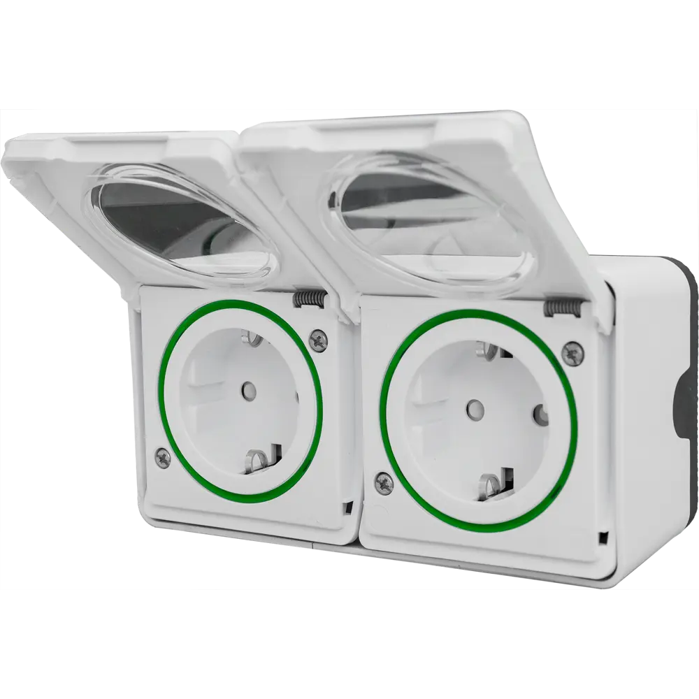 Фото 4 Розетка двойная накладная влагозащищённая Schneider Electric Mureva Styl с заземлением с крышкой и шторками IP55 белый Фото 4 Розетка двойная накладная влагозащищённая Schneider Electric Mureva Styl с заземлением с крышкой и шторками IP55 белый