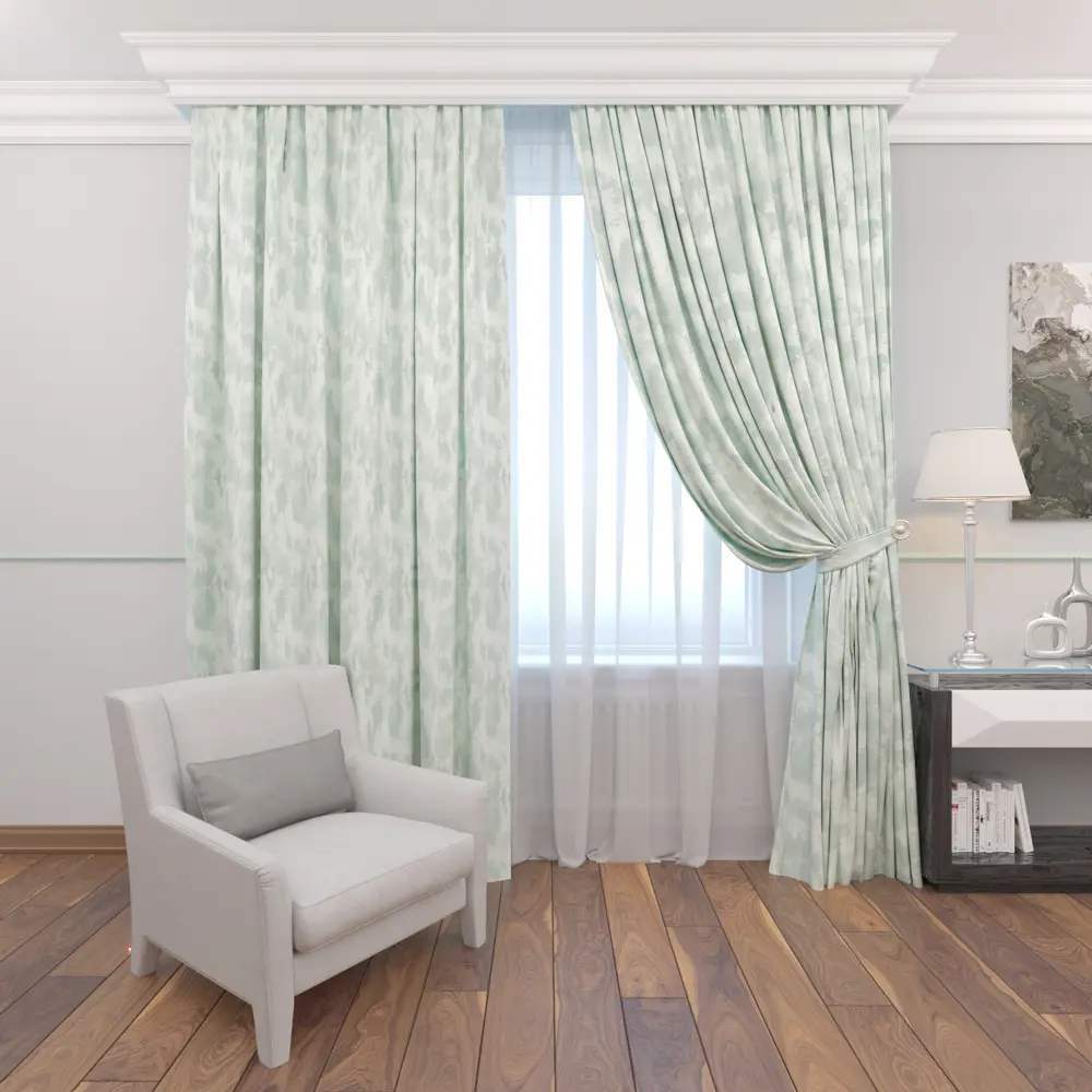 Фото 7 Штора на ленте «Песок» 160x260 см полиэстер абстракция цвет зелёный/бирюзовый