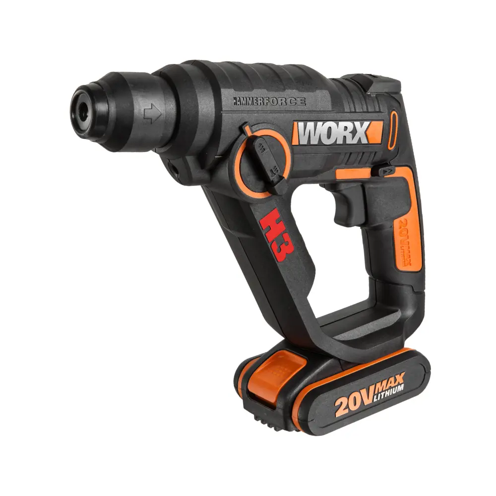 Фото Аккумуляторный перфоратор SDS-plus Worx WX550.1, 20 В Li-Ion 1x1.5 Ач, 1.2 Дж Фото Аккумуляторный перфоратор SDS-plus Worx WX550.1, 20 В Li-Ion 1x1.5 Ач, 1.2 Дж