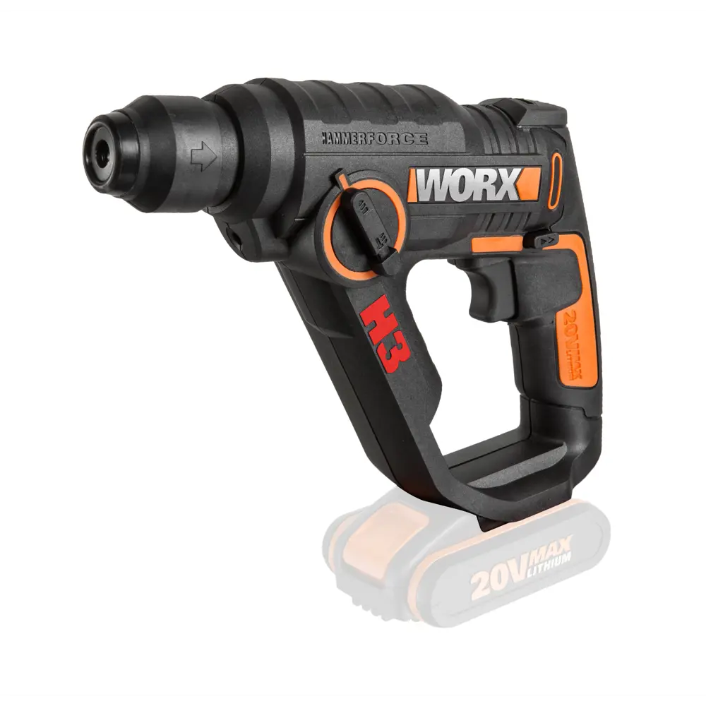 Фото Перфоратор аккумуляторный SDS-plus Worx WX 390.9, 20 В Li-ion, 1.2 Дж, без АКБ Фото Перфоратор аккумуляторный SDS-plus Worx WX 390.9, 20 В Li-ion, 1.2 Дж, без АКБ