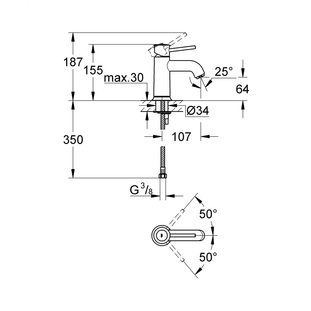Фото 5 Смеситель для раковины Grohe BauClassic 23162000 однорычажный цвет хром