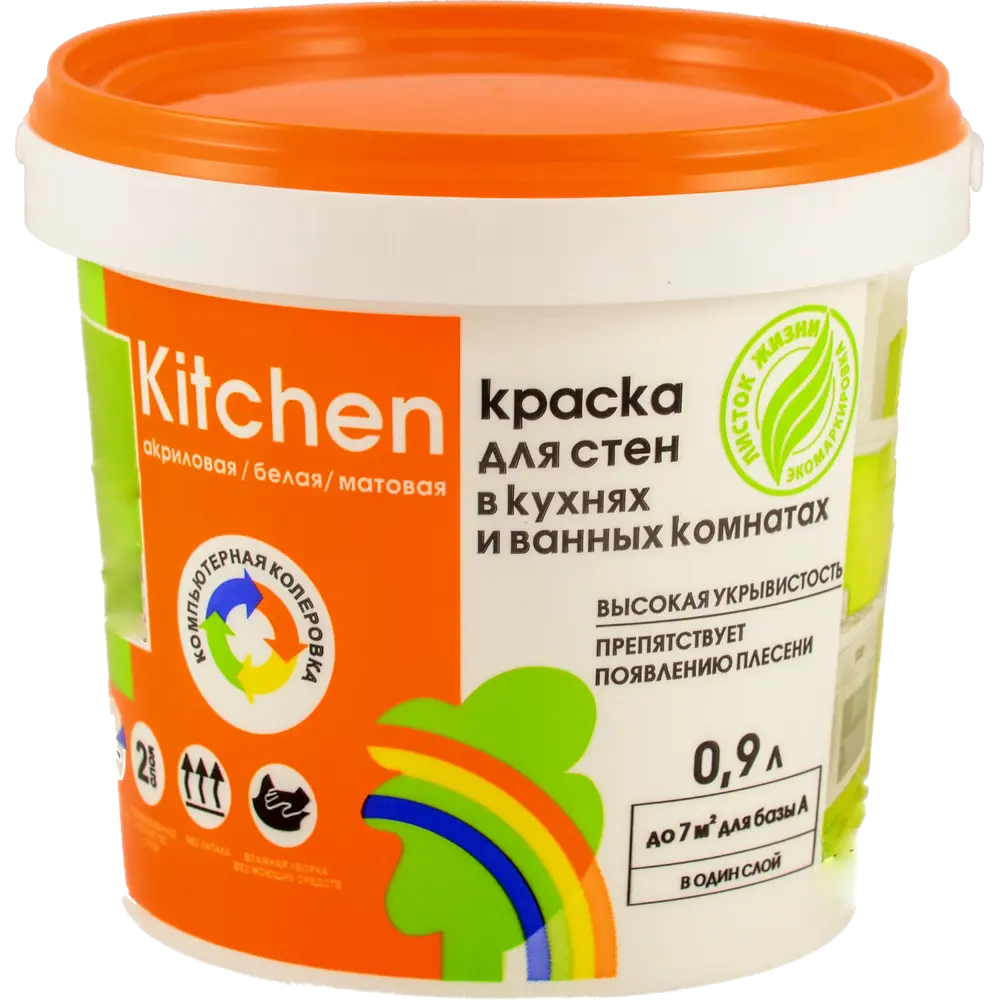 Фото Краска для кухни и ванной комнаты Радуга база A 0.9 л