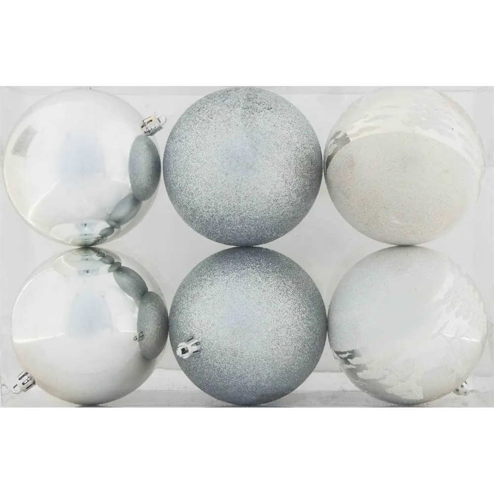 Фото 6 Набор ёлочных шаров 10 см цвет серебристый, 6 шт.