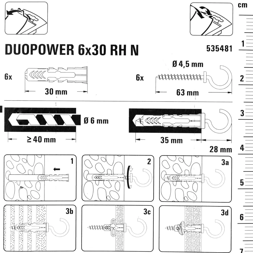 Фото 4 Дюбель универсальный DuoPower 6x30 мм, крюк-полукольцо, цвет белый, 6 шт. Фото 4 Дюбель универсальный DuoPower 6x30 мм, крюк-полукольцо, цвет белый, 6 шт.