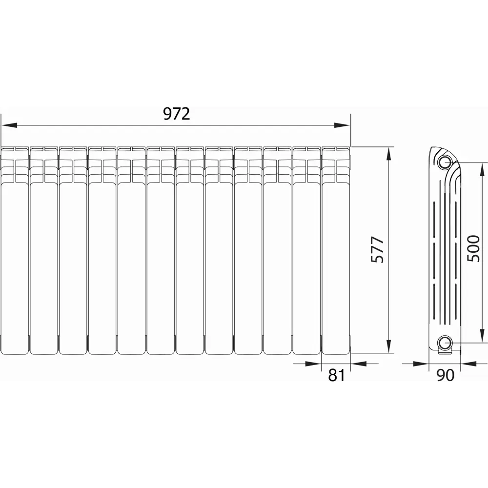 Фото 6 Радиатор секционный Equation Aluminium 500/90 12 секций боковое подключение алюминий белый