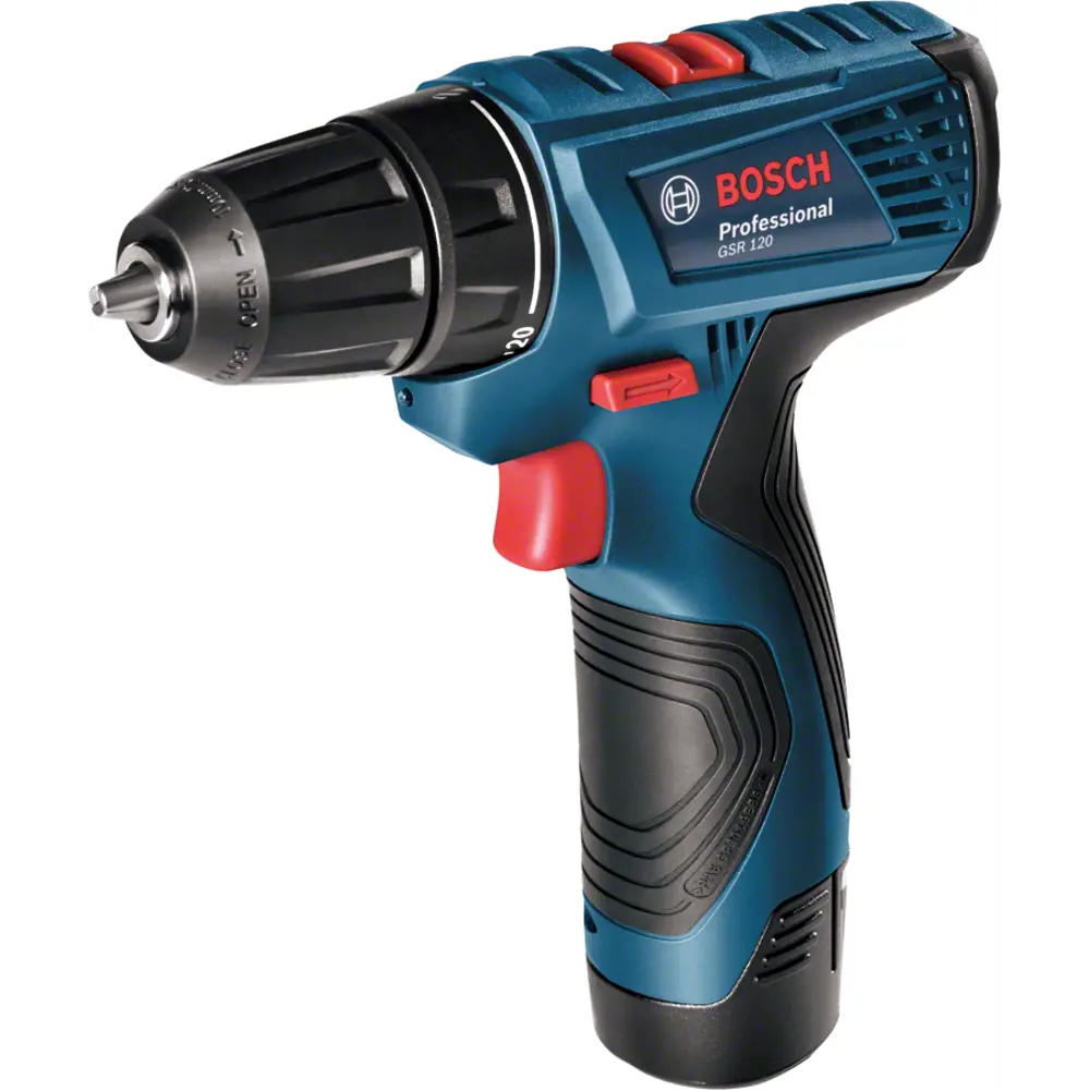 Фото Дрель-шуруповерт аккумуляторная Bosch GSR120, 12 В Li-ion 2х1.5 Ач