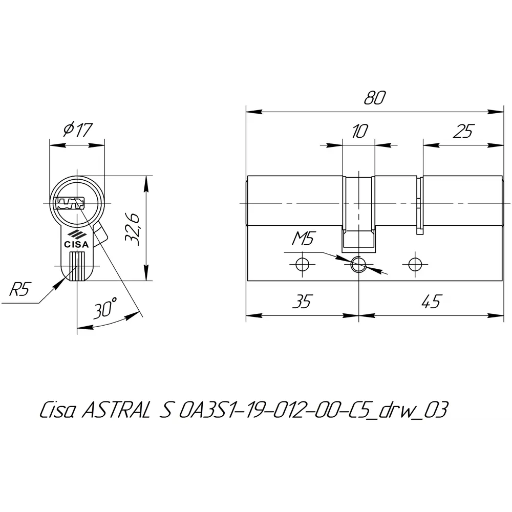 Фото 5 Цилиндр Cisa Astral S ОА3S1-19.12, 30x10x40 мм, ключ/ключ, цвет никель, без вертушки Фото 5 Цилиндр Cisa Astral S ОА3S1-19.12, 30x10x40 мм, ключ/ключ, цвет никель, без вертушки