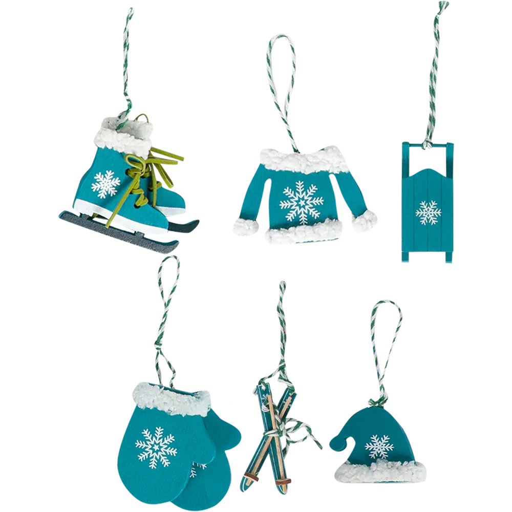 Фото 2 Набор ёлочных украшений 17 см, дерево, цвет голубой, 6 шт. Фото 2 Набор ёлочных украшений 17 см, дерево, цвет голубой, 6 шт.