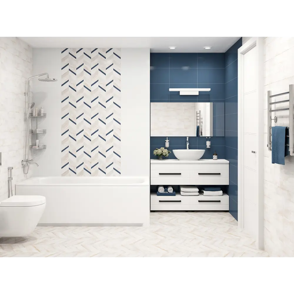 Фото 3 Плитка настенная LB Ceramics Блю Шеврон 25x45 см 1.46 м² матовая цвет белый Фото 3 Плитка настенная LB Ceramics Блю Шеврон 25x45 см 1.46 м² матовая цвет белый