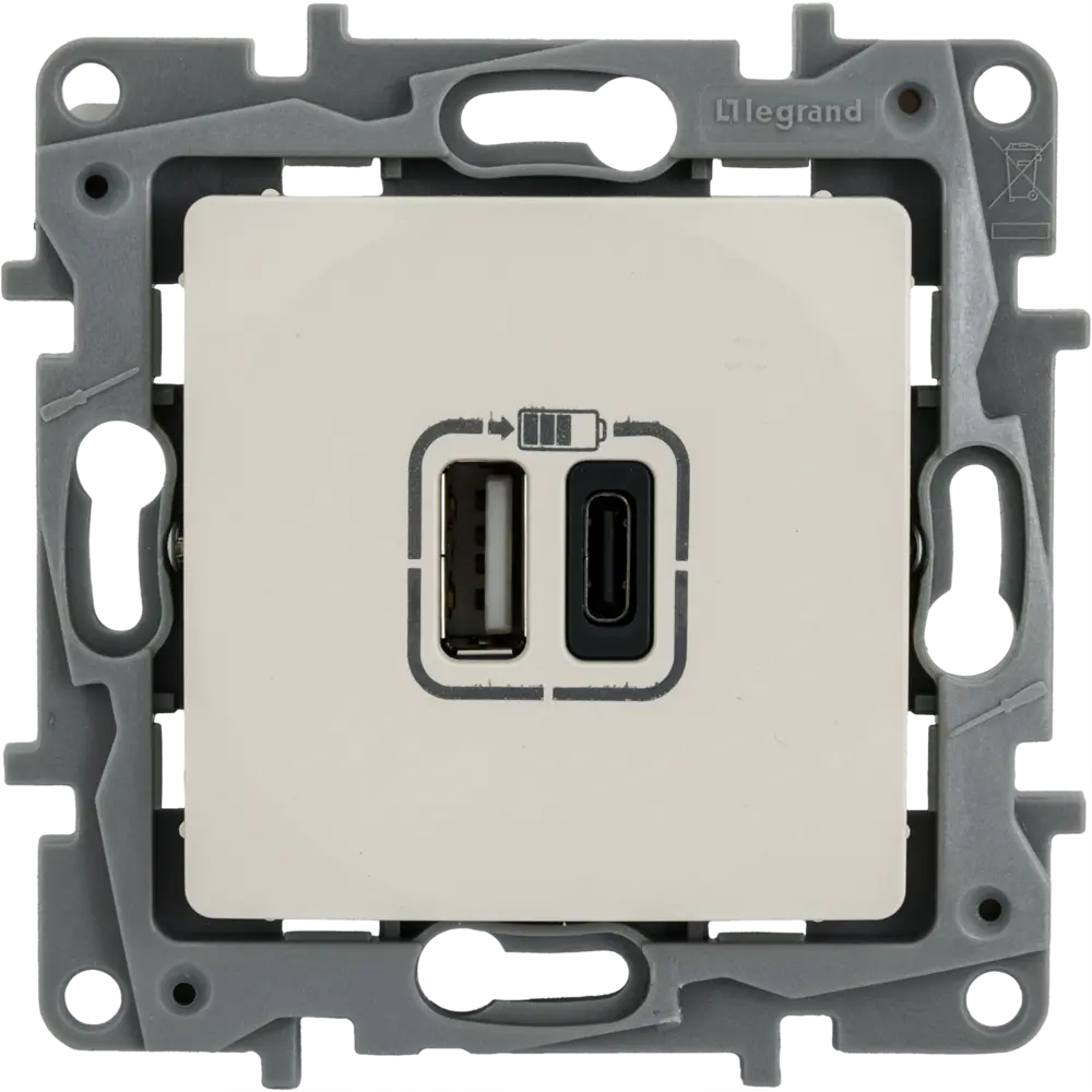 Фото Зарядное устройство USB тип А / тип С - Legrand Etika - 3000мА 15Вт - слоновая кость Фото Зарядное устройство USB тип А / тип С - Legrand Etika - 3000мА 15Вт - слоновая кость