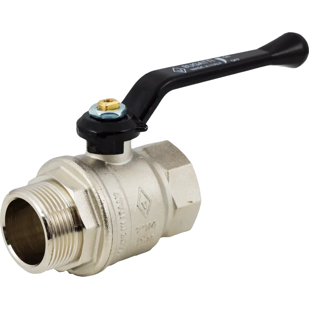 Фото Кран шаровой прямой Bugatti DN32 PN50 1 1/4" НР/ВР латунь ручка рычаг