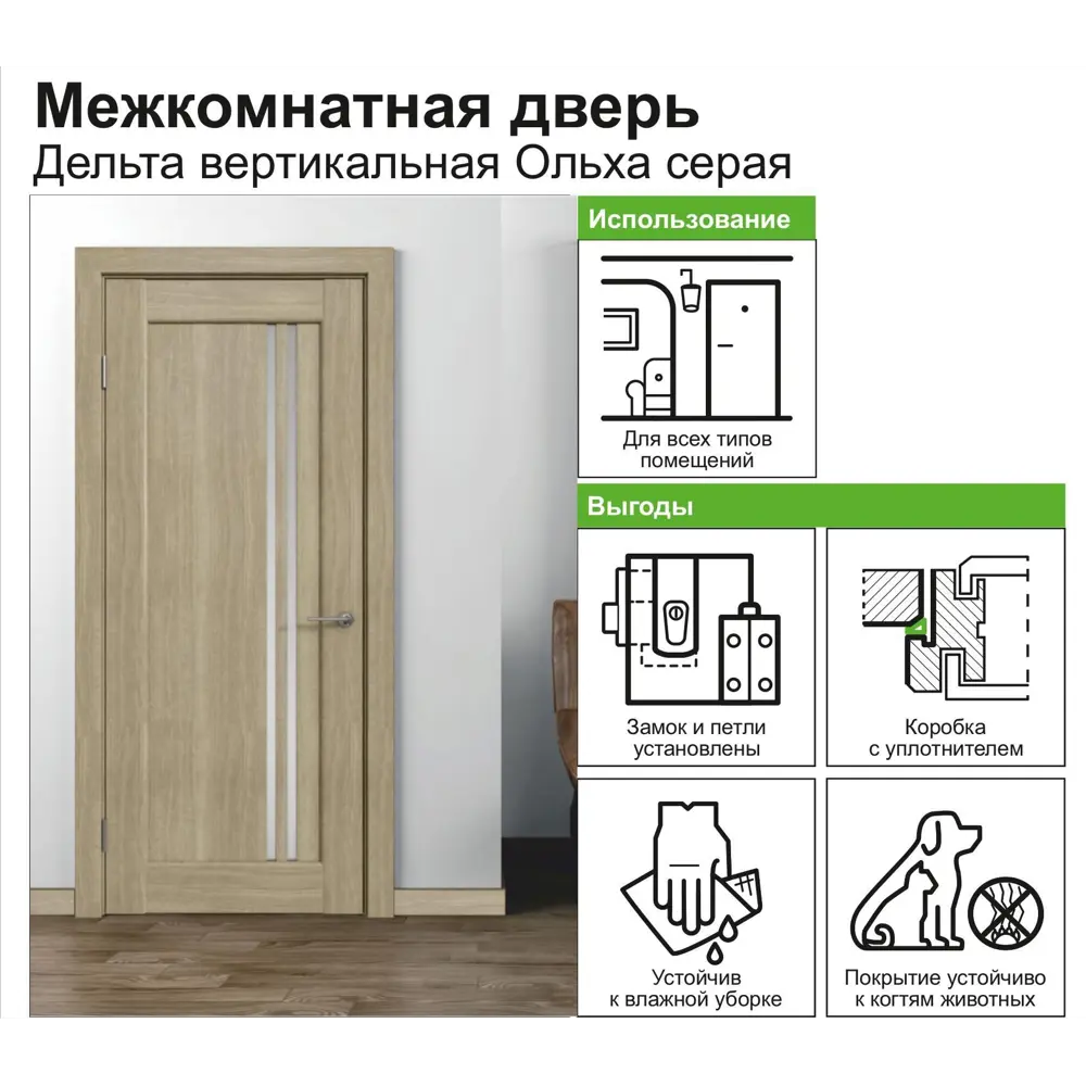 Фото 9 Дверь межкомнатная Дельта вертикальная остеклённая ПВХ цвет ольха серебряная 90x200 см (с замком и петлями) Фото 9 Дверь межкомнатная Дельта вертикальная остеклённая ПВХ цвет ольха серебряная 90x200 см (с замком и петлями)