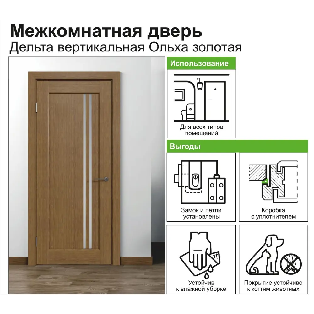Фото 9 Дверь межкомнатная Дельта вертикальная остеклённая 60x200 см ПВХ цвет ольха золотая (с замком и петлями) Фото 9 Дверь межкомнатная Дельта вертикальная остеклённая 60x200 см ПВХ цвет ольха золотая (с замком и петлями)