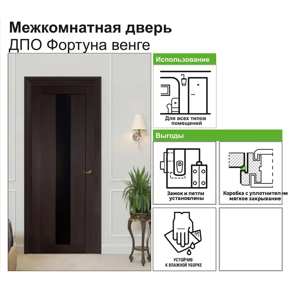 Фото 8 Дверь межкомнатная остеклённая Фортуна 90x200 см ПВХ цвет венге Фото 8 Дверь межкомнатная остеклённая Фортуна 90x200 см ПВХ цвет венге