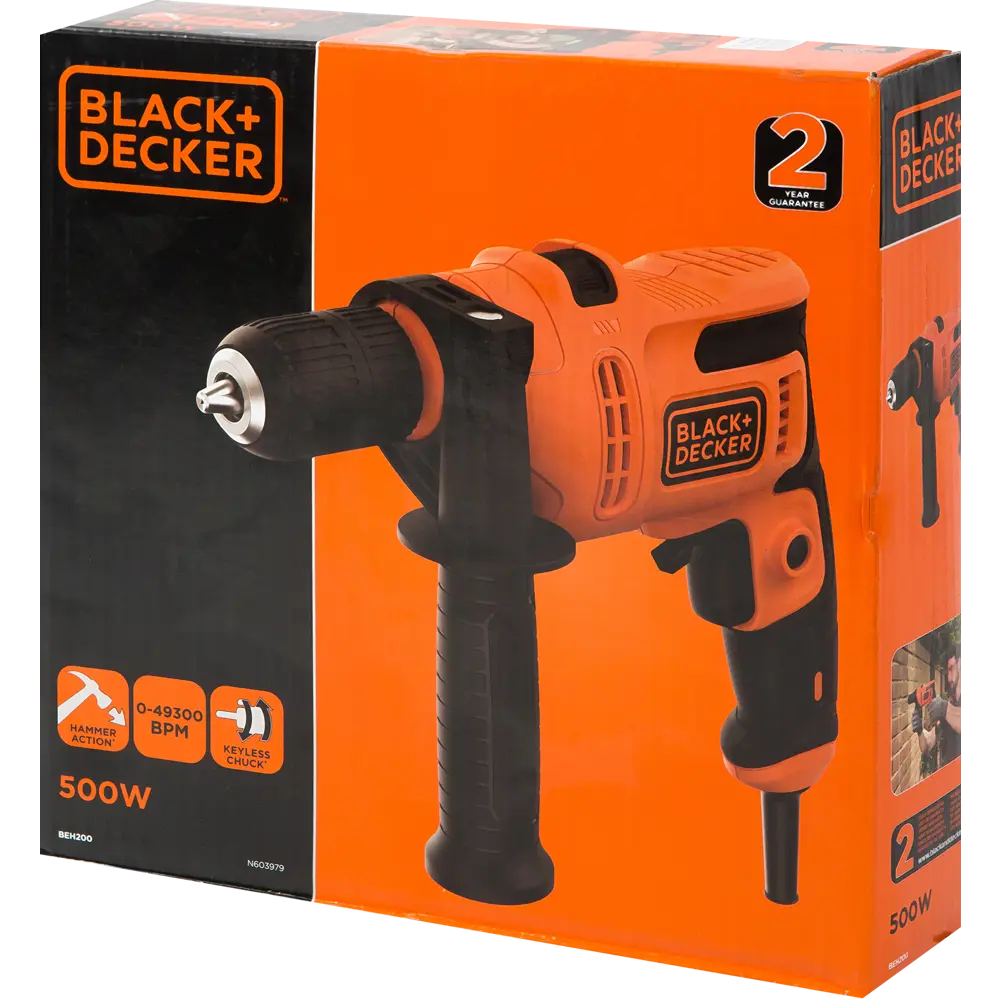 Фото 7 Ударная дрель Black&Decker BEH200-QS, 500Вт Фото 7 Ударная дрель Black&Decker BEH200-QS, 500Вт