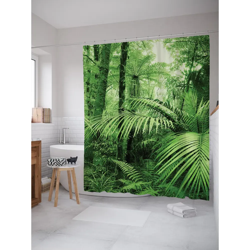 Фото Шторка для ванной Лесной папоротник 180x200 см Фото Шторка для ванной Лесной папоротник 180x200 см