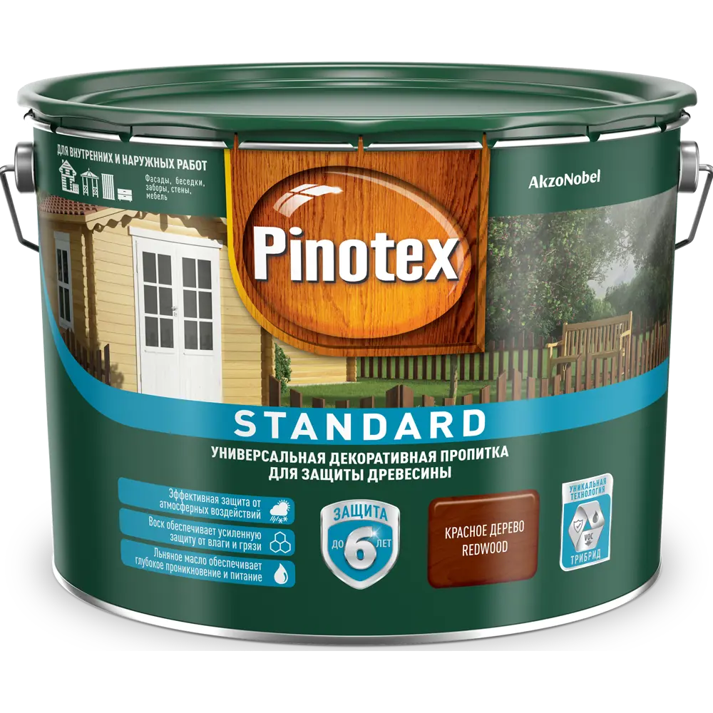 Фото 2 Антисептик Pinotex Standard цвет красное дерево 9 л Фото 2 Антисептик Pinotex Standard цвет красное дерево 9 л