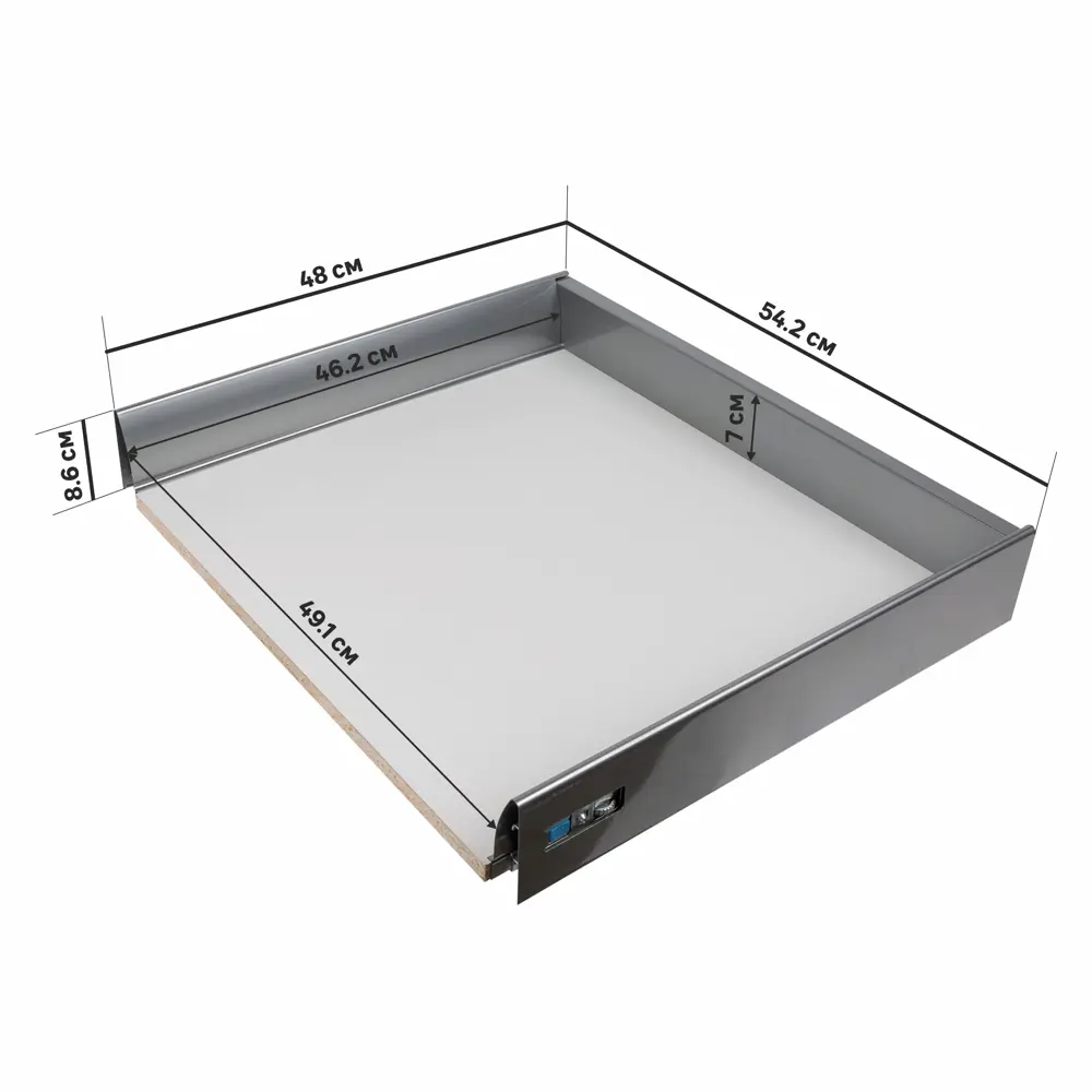 Фото 2 Ящик Delinia низкий с доводчиком 54.2х8.6х48 см, металл, цвет белый Фото 2 Ящик Delinia низкий с доводчиком 54.2х8.6х48 см, металл, цвет белый