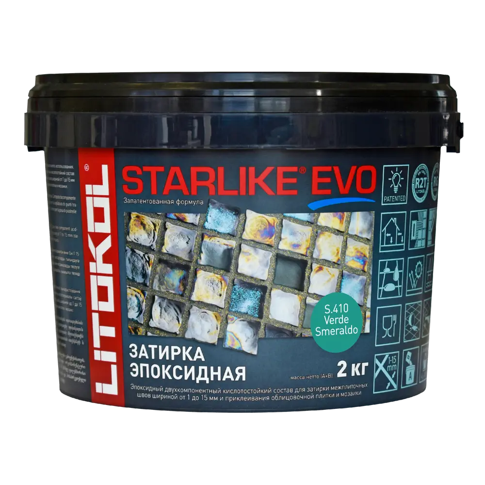 Фото 2 Затирка эпоксидная LITOKOL Starlike Evo S.410 цвет изумрудный 2 кг Фото 2 Затирка эпоксидная LITOKOL Starlike Evo S.410 цвет изумрудный 2 кг