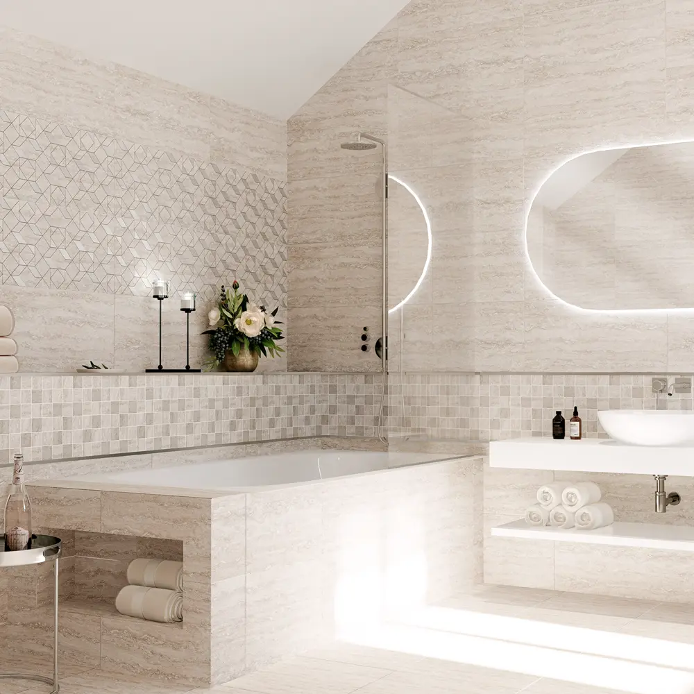 Фото 5 Декор настенный Azori Ascoli Diamond 31.5x63 см матовый камень цвет серый/серебристый