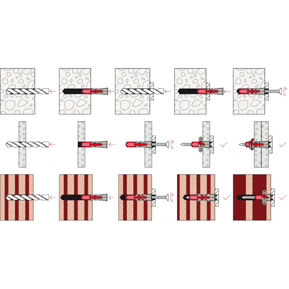 Фото 6 Дюбель для всех типов стен DuoPower 6x30 мм нейлон цвет серый/красный 100 шт. Фото 6 Дюбель для всех типов стен DuoPower 6x30 мм нейлон цвет серый/красный 100 шт.