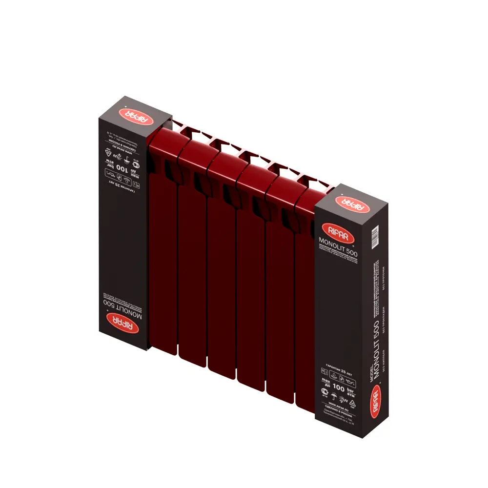 Фото 5 Радиатор секционный Rifar Monolit M50008RAL3011 500/100 8 секций боковое подключение биметалл бордо Фото 5 Радиатор секционный Rifar Monolit M50008RAL3011 500/100 8 секций боковое подключение биметалл бордо
