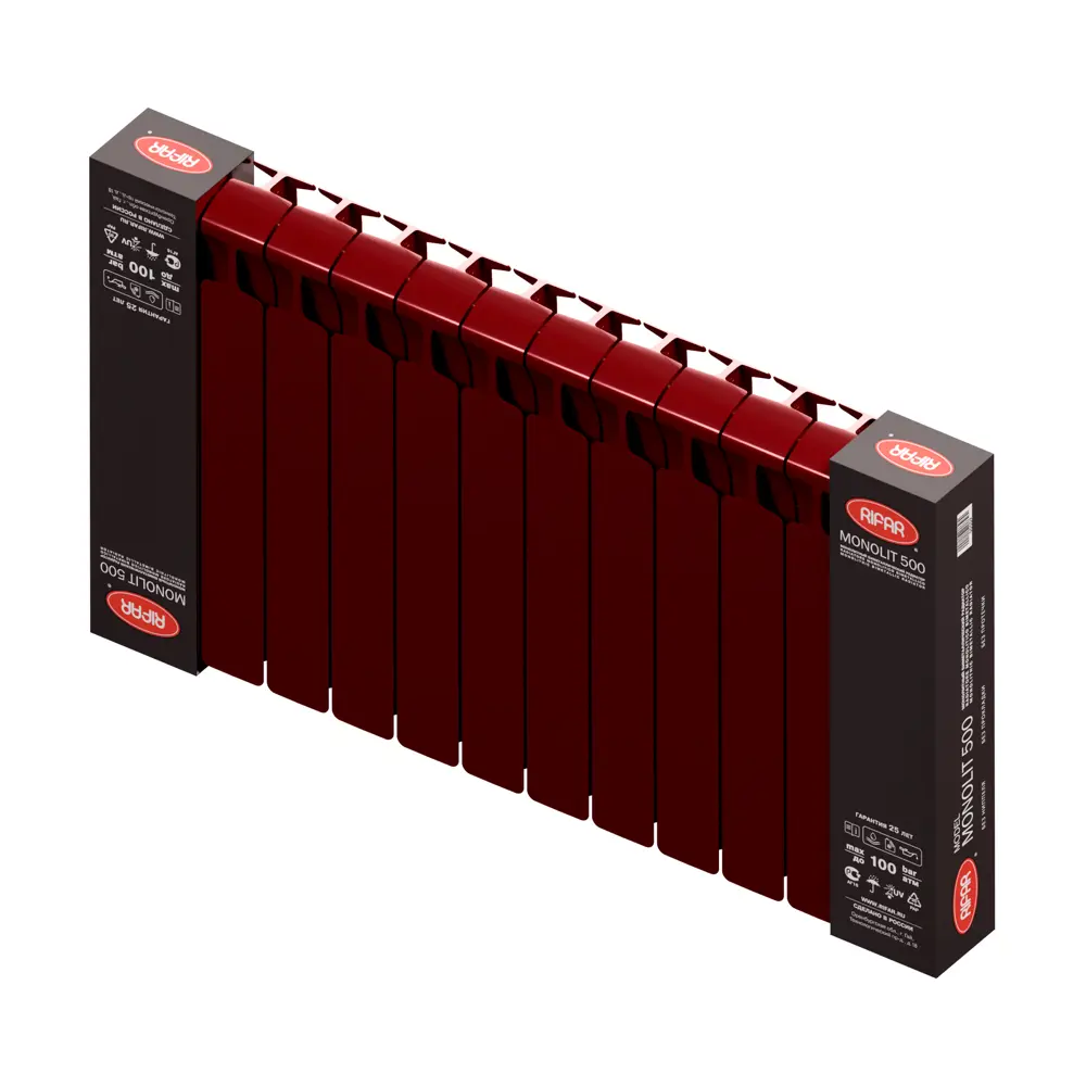 Фото 5 Радиатор секционный Rifar Monolit M50012RAL3011 500/100 12 секций боковое подключение биметалл бордо Фото 5 Радиатор секционный Rifar Monolit M50012RAL3011 500/100 12 секций боковое подключение биметалл бордо
