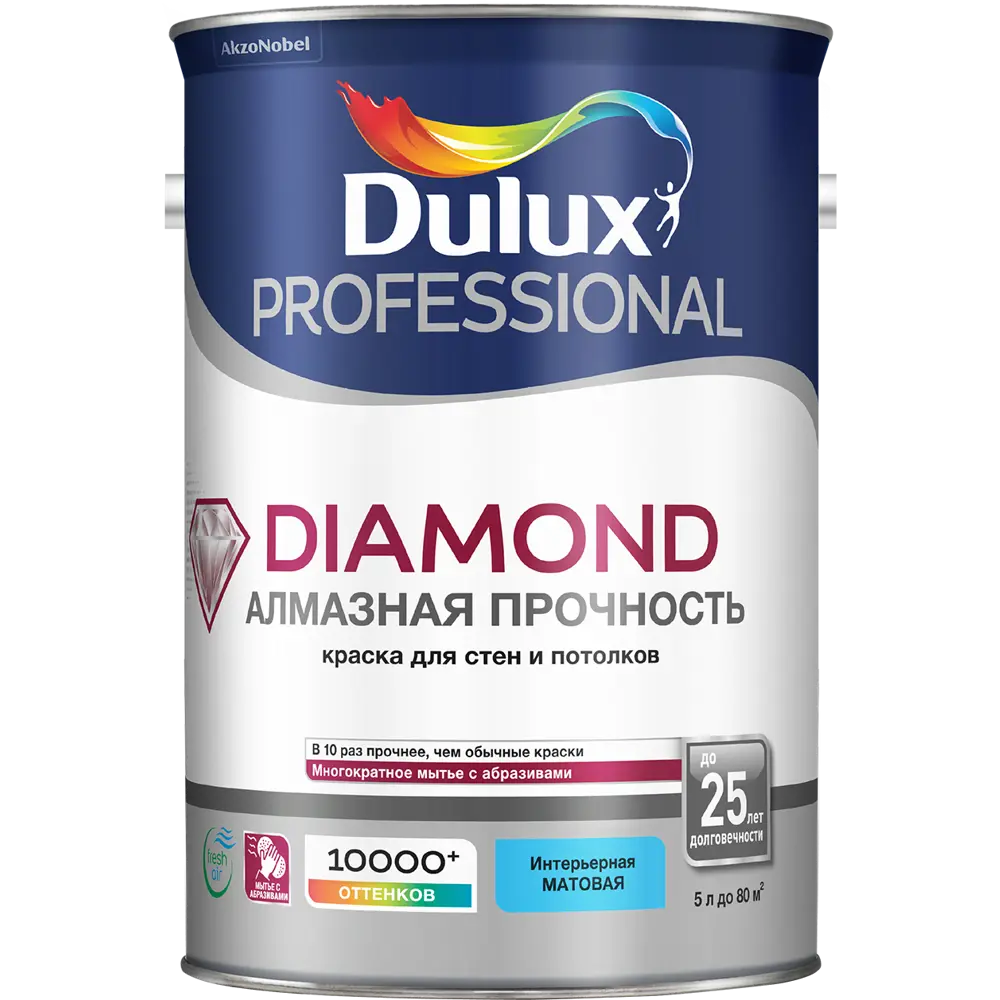 Фото 2 Краска для колеровки Dulux Professional Diamond Matt прозрачная база BC 5 л Фото 2 Краска для колеровки Dulux Professional Diamond Matt прозрачная база BC 5 л