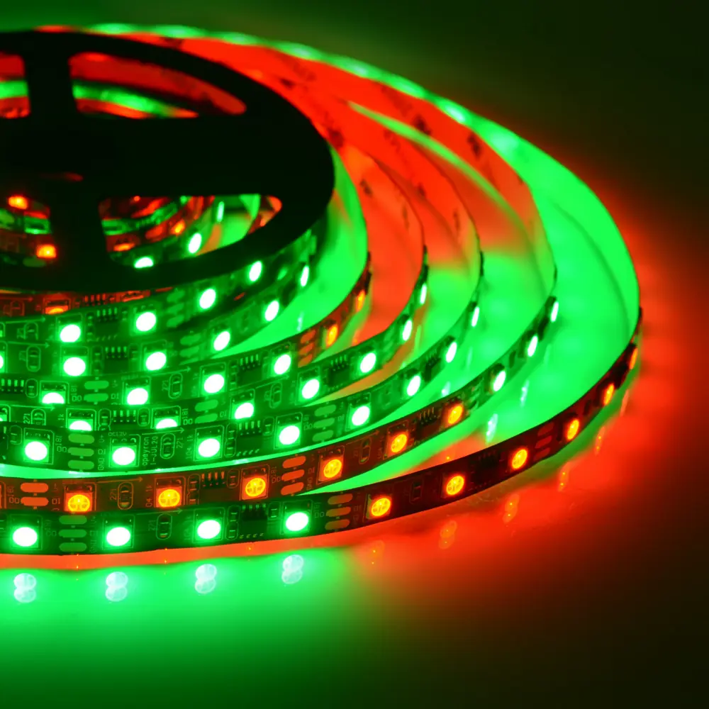 Фото 5 Светодиодная лента адресная SMD 5050 60 диод/14.4 Вт/м 12 В 10 мм IP20 5 м RGB чёрная подложка Фото 5 Светодиодная лента адресная SMD 5050 60 диод/14.4 Вт/м 12 В 10 мм IP20 5 м RGB чёрная подложка