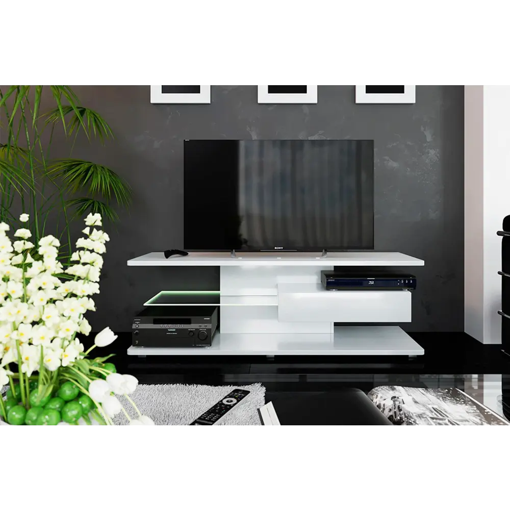 Фото 3 Тумба под телевизор ТриЯ Diamond 46x140x44 см цвет белый Фото 3 Тумба под телевизор ТриЯ Diamond 46x140x44 см цвет белый