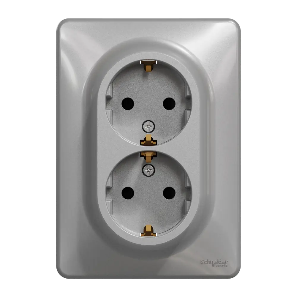Фото Двойная розетка встраиваемая Systeme Electric Sedna Design с заземлением, цвет алюминий Фото Двойная розетка встраиваемая Systeme Electric Sedna Design с заземлением, цвет алюминий