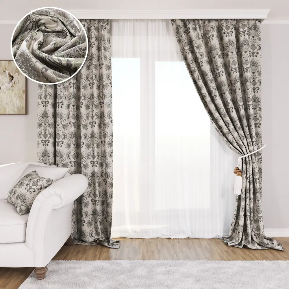 Фото 4 Ткань 1 м/п Олимп жаккард 280 см цвет оливковый