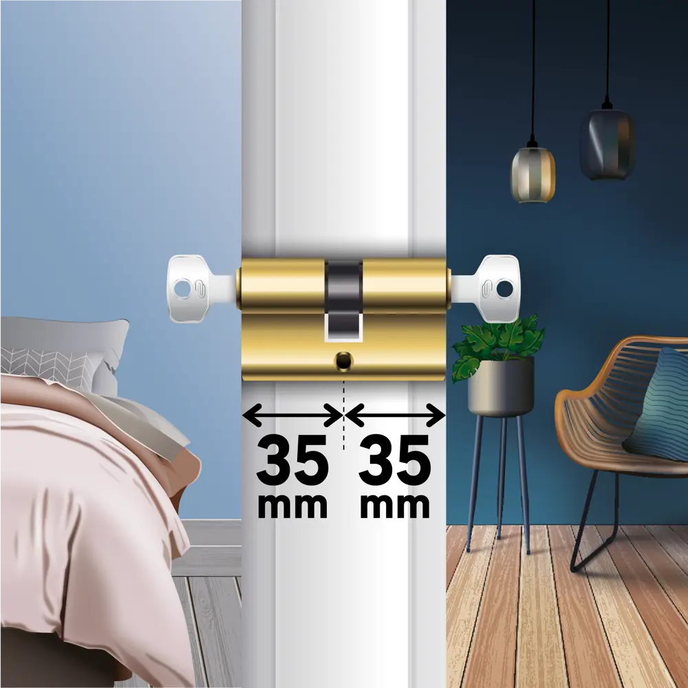 Фото 4 Цилиндр Standers TTAL1-3535GD, 35x35 мм, ключ/ключ, цвет латунь Фото 4 Цилиндр Standers TTAL1-3535GD, 35x35 мм, ключ/ключ, цвет латунь