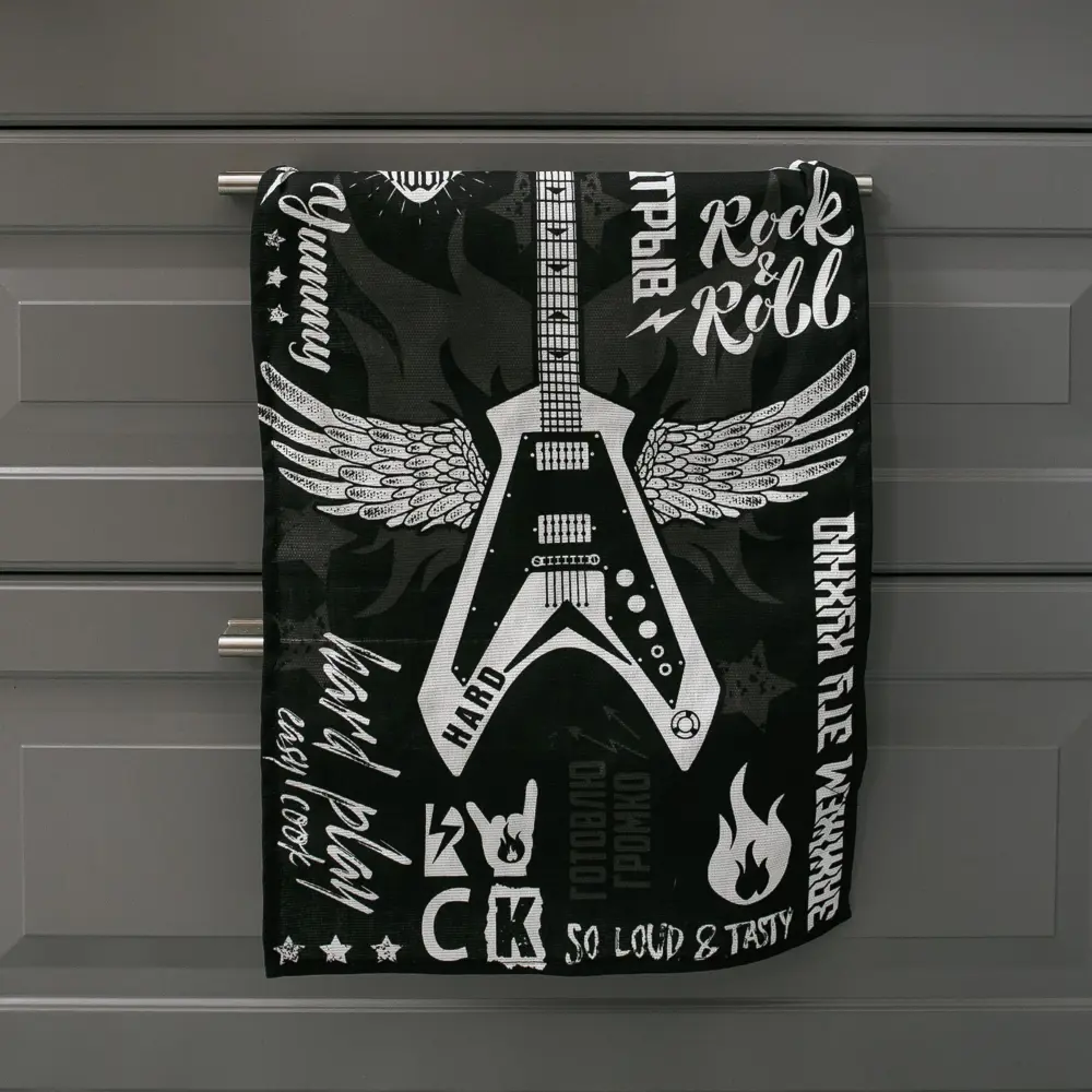 Фото Полотенце кухонное "Доляна" Les't rock 35x60 см, 100% хл, 160г/м2 Фото Полотенце кухонное "Доляна" Les't rock 35x60 см, 100% хл, 160г/м2