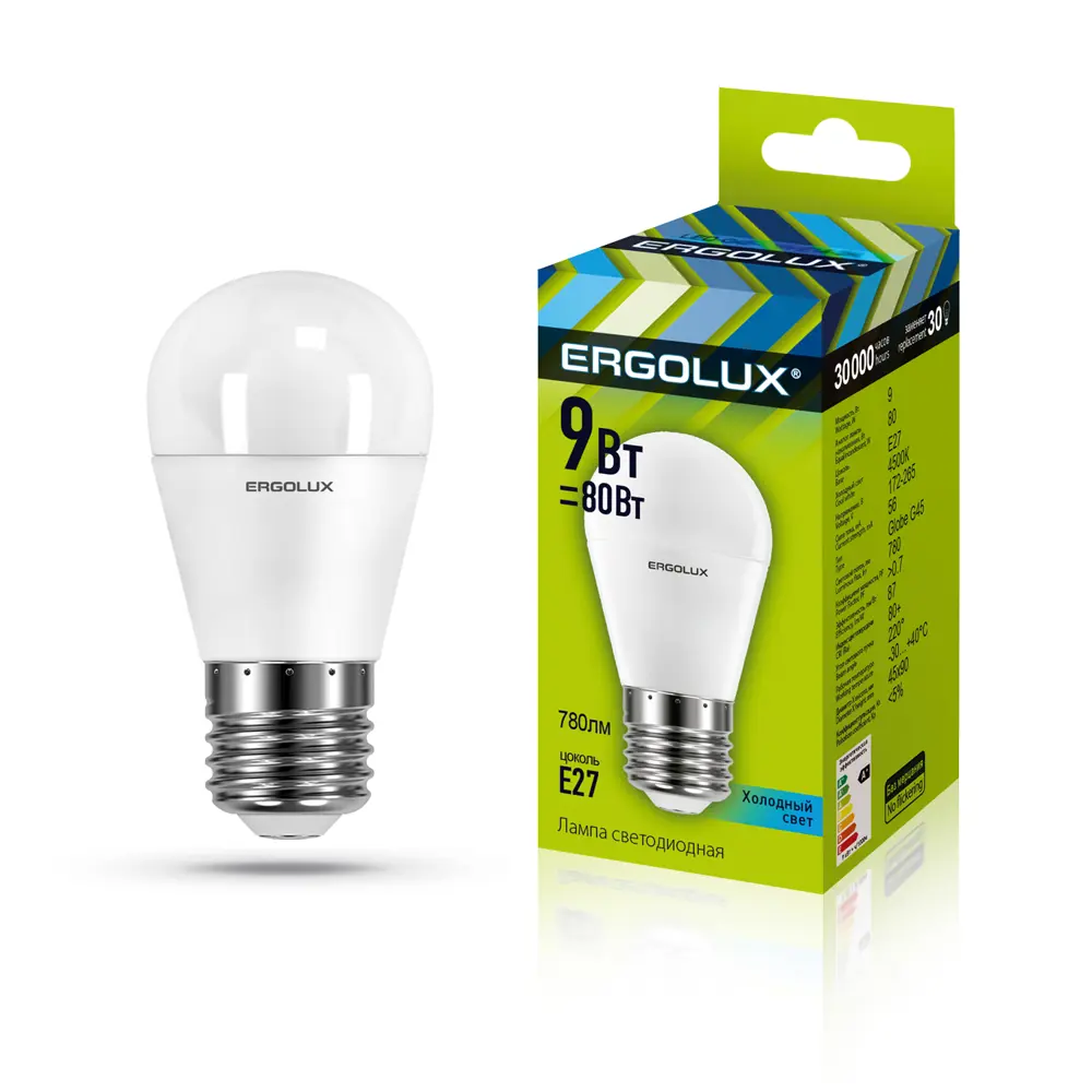 Фото Светодиодная лампа Ergolux LED-G45-9W-E27-4K 13177 Фото Светодиодная лампа Ergolux LED-G45-9W-E27-4K 13177