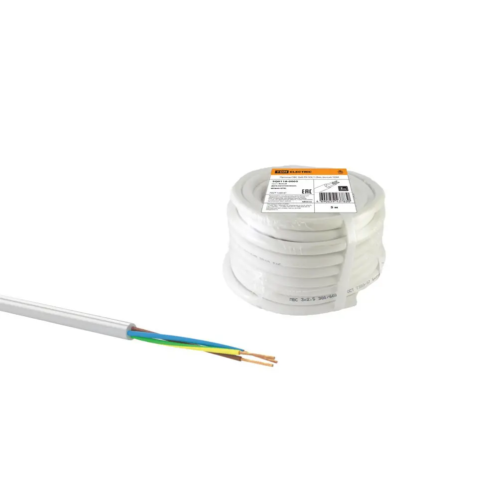 Фото Провод TDM Electric ПВС 3x0.75 TDM Electric 5 м ГОСТ цвет белый Фото Провод TDM Electric ПВС 3x0.75 TDM Electric 5 м ГОСТ цвет белый