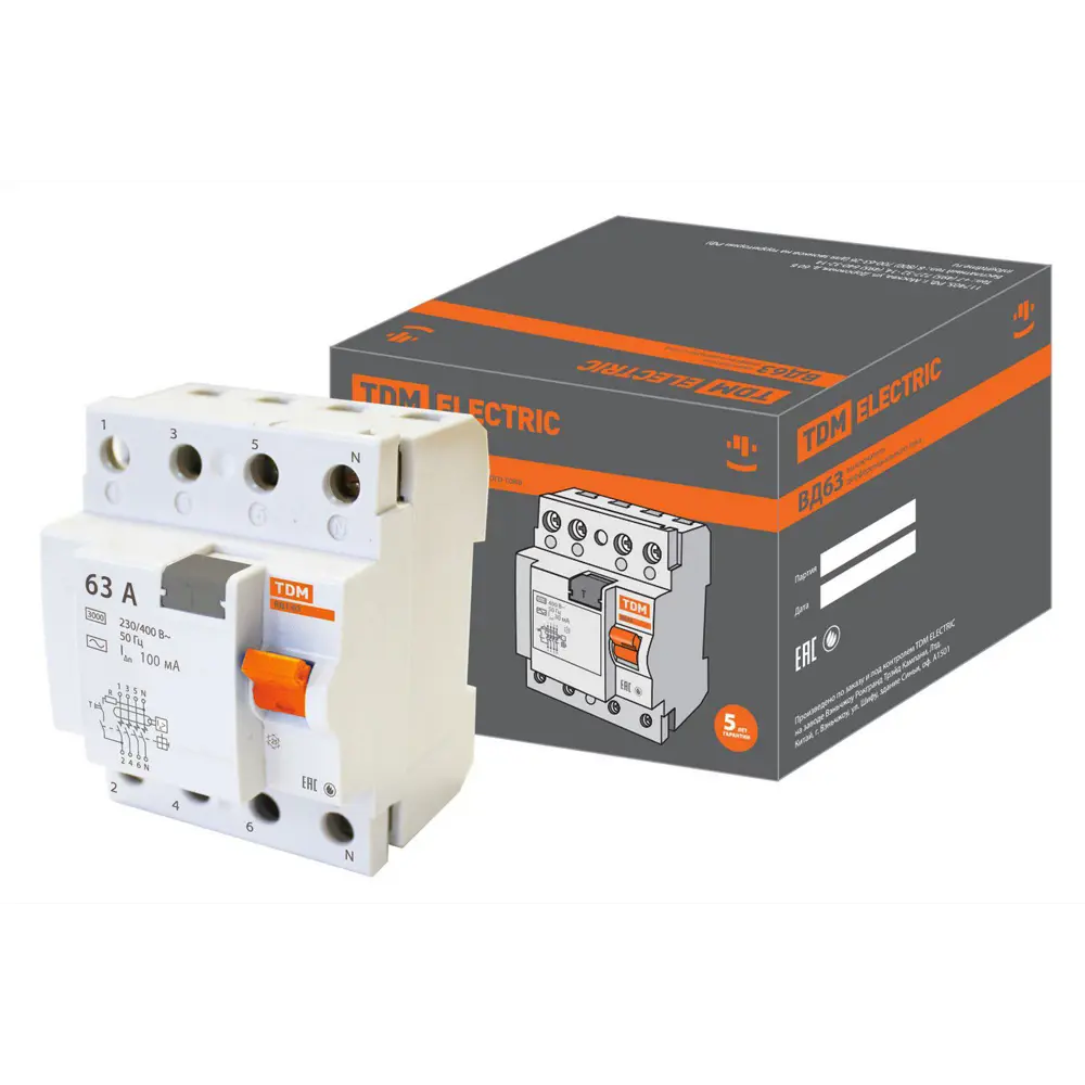 Фото УЗО Tdm Electric ВД-63 4P 63 A 100 мА 3 кА AC SQ0220-0035 Фото УЗО Tdm Electric ВД-63 4P 63 A 100 мА 3 кА AC SQ0220-0035