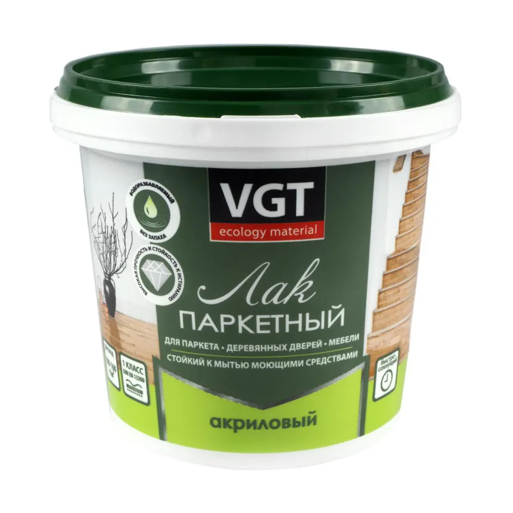 Фото Лак акриловый паркетный VGT полуматовый 99883 0.9 кг Фото Лак акриловый паркетный VGT полуматовый 99883 0.9 кг